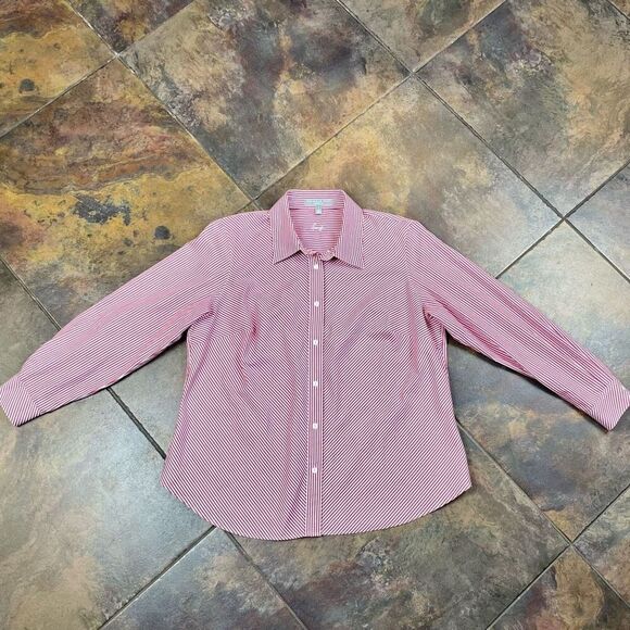 Foxcroft Wrinkle Free Shaped Fit Striped Button Down Blouse 14W - Picture 3 of 10